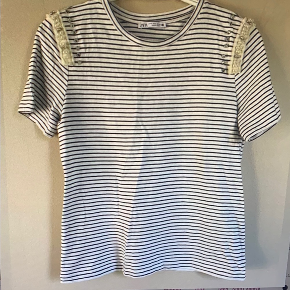 Zara Women's Striped Top with Lace Accents